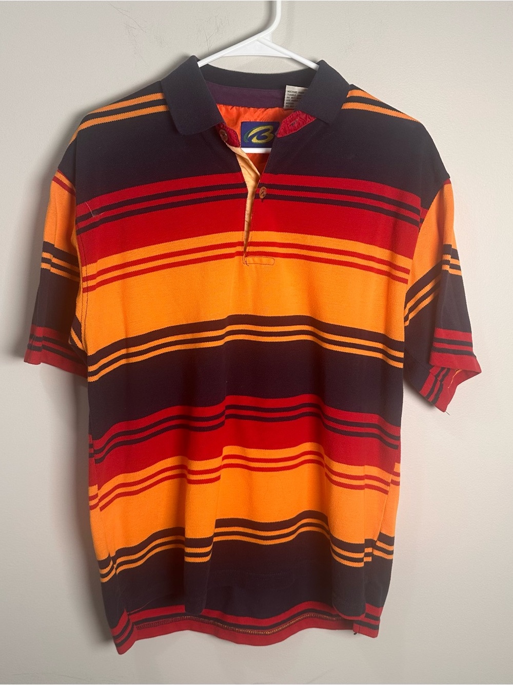 Vintage bugle boy Bold Stripe Polo Shirt in Orange, Red & purple